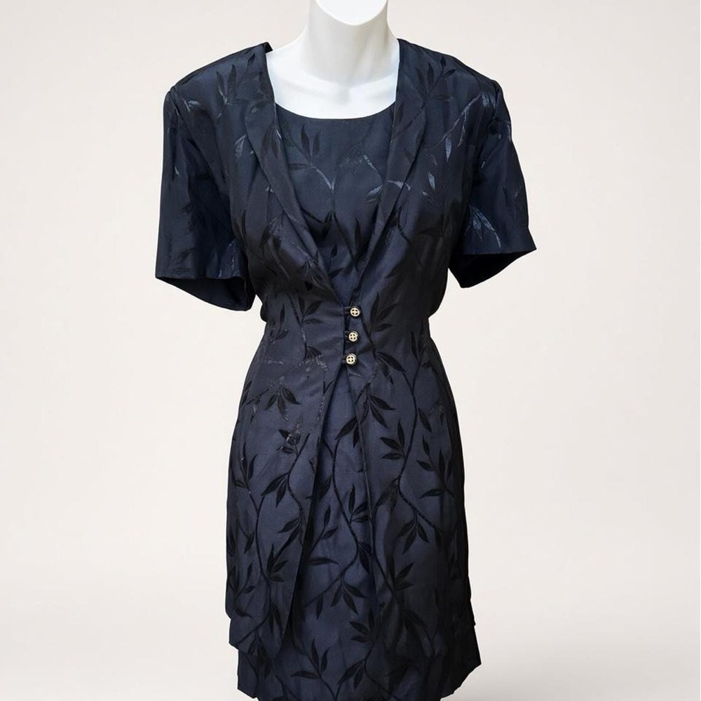Vintage 90s Navy Leaf Dress 15/16